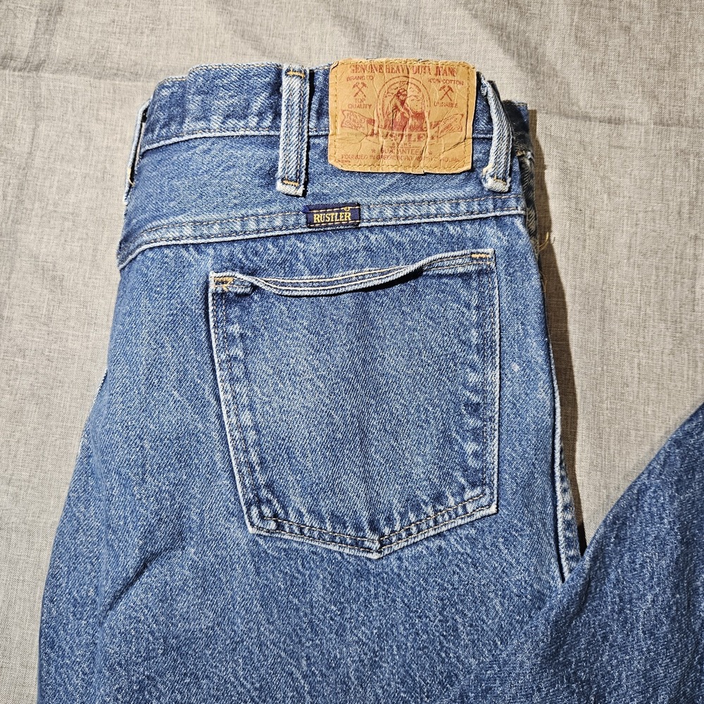 Vintage Rustler 0631 Mens Jeans 36x30 28" Hemmed Medium Wash Denim Made in USA - Picture 3 of 16